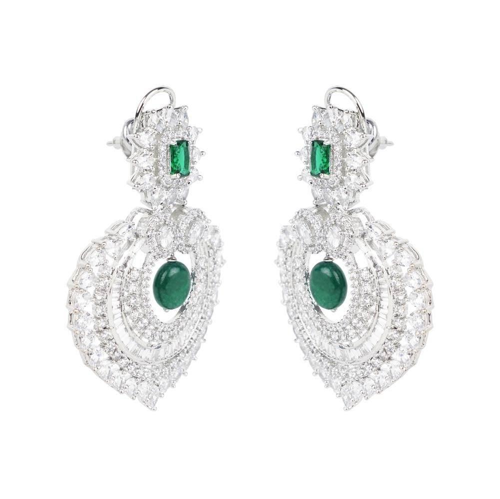 Diamonte Chandlier Earring with Green Semi Precious Stone - Auraa Trends