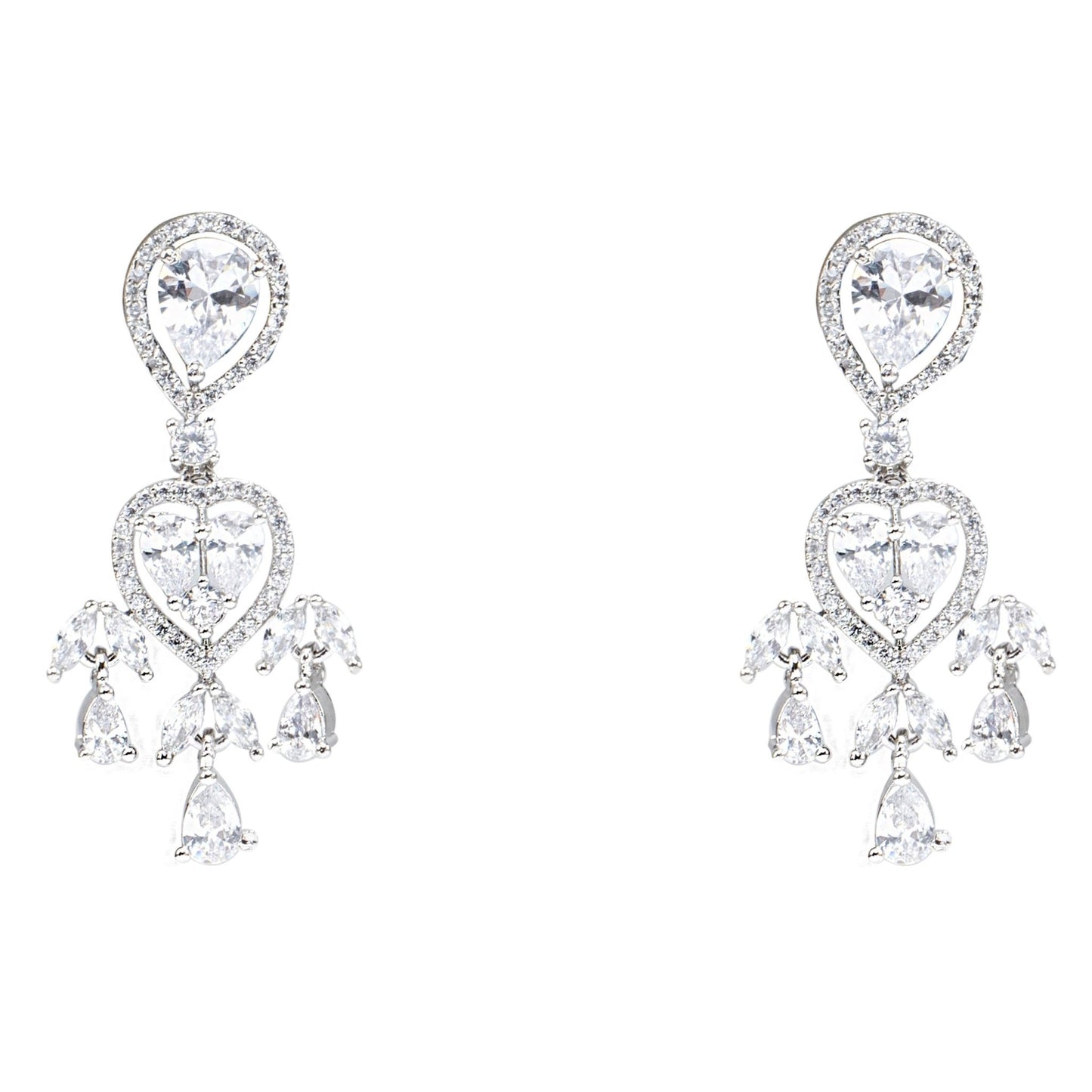 Diamonte Heart Earring with Drops - Auraa Trends - Drop - # - Auraa Trends - Shop Diamonte Heart Earring with Drops