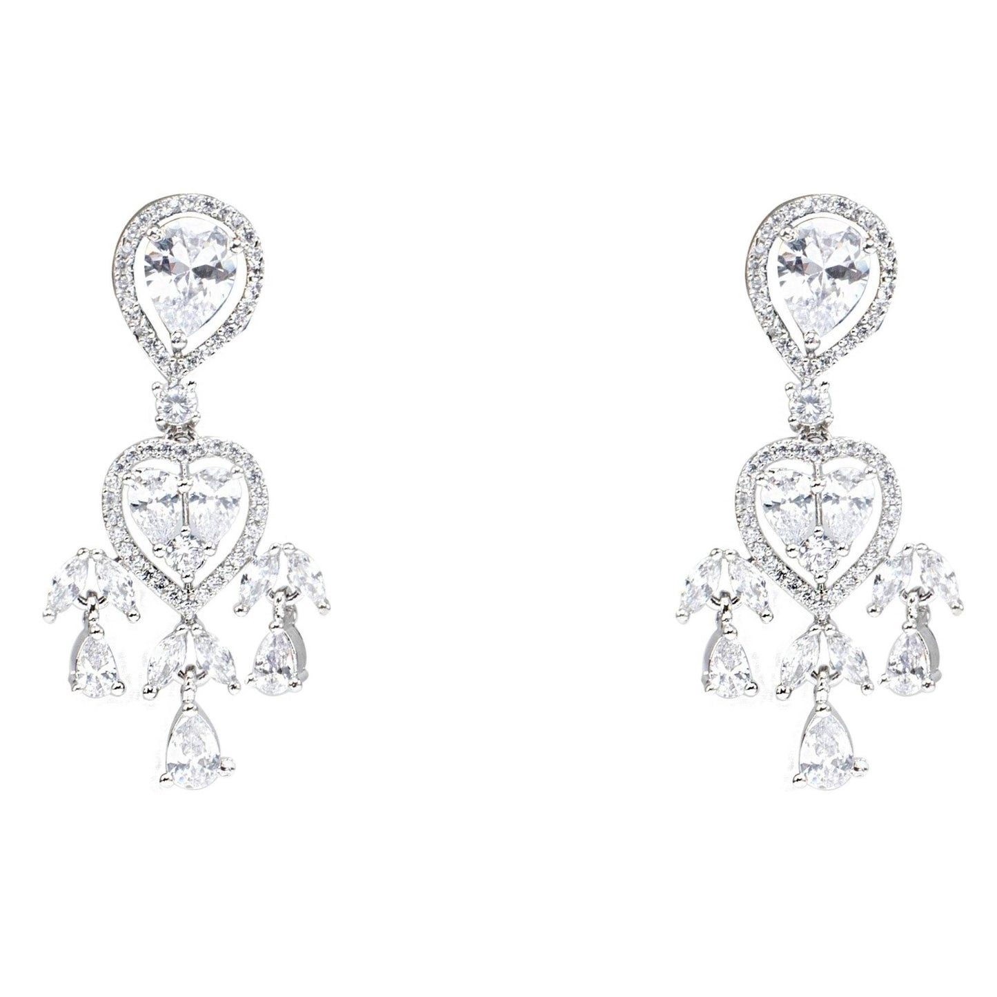 Diamonte Heart Earring with Drops - Auraa Trends