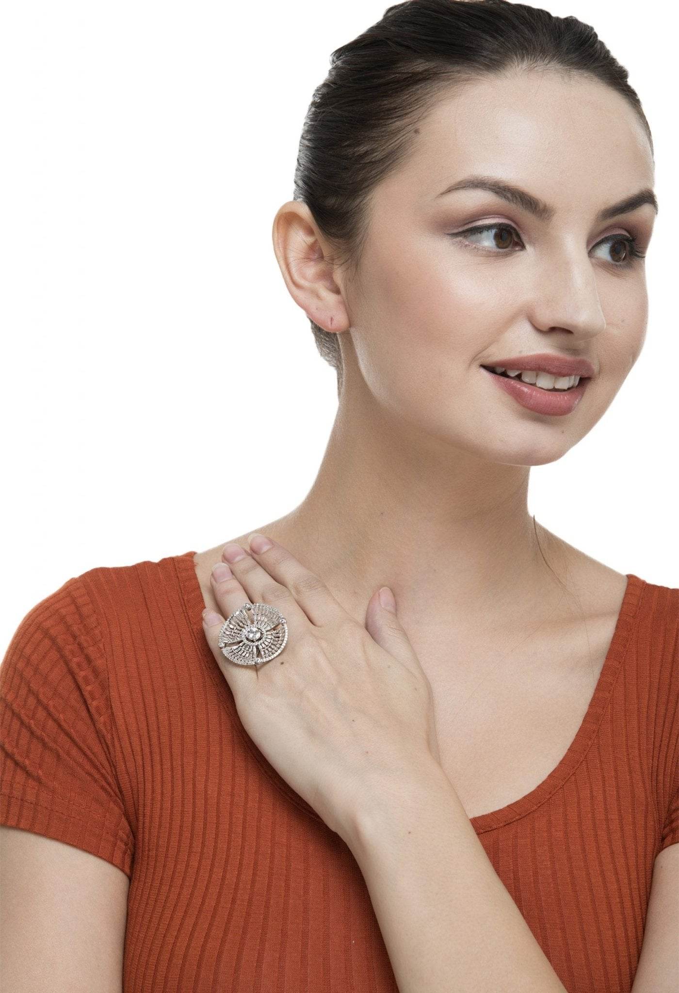 Diamonte Round Ring For Women - Auraa Trends
