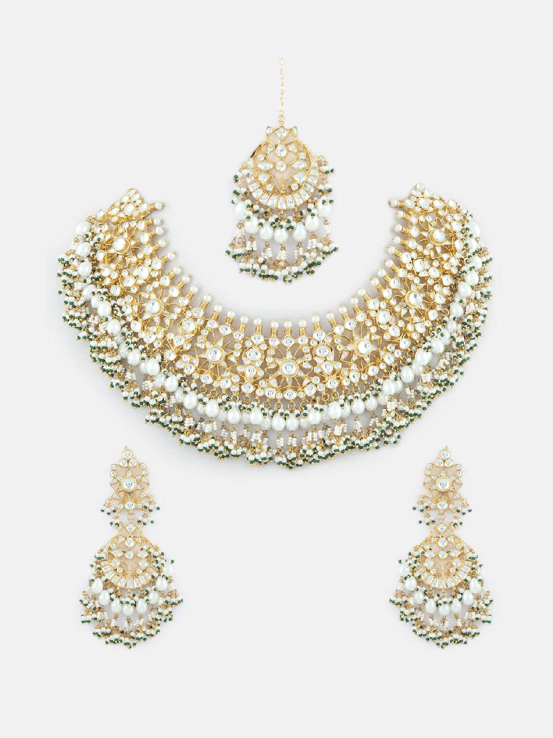 Dignified Gold Plated Long Kundan Necklace Set - Auraa Trends