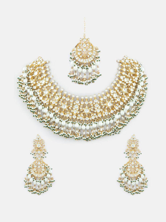 Dignified Gold Plated Long Kundan Necklace Set - Auraa Trends