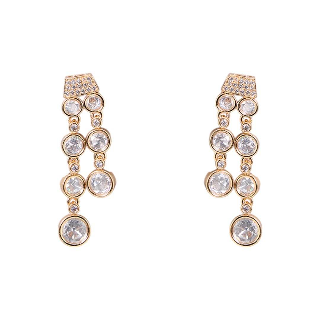 Double-Strand Gold-Plated Kundan Necklace Set with Drop Earrings - Auraa Trends