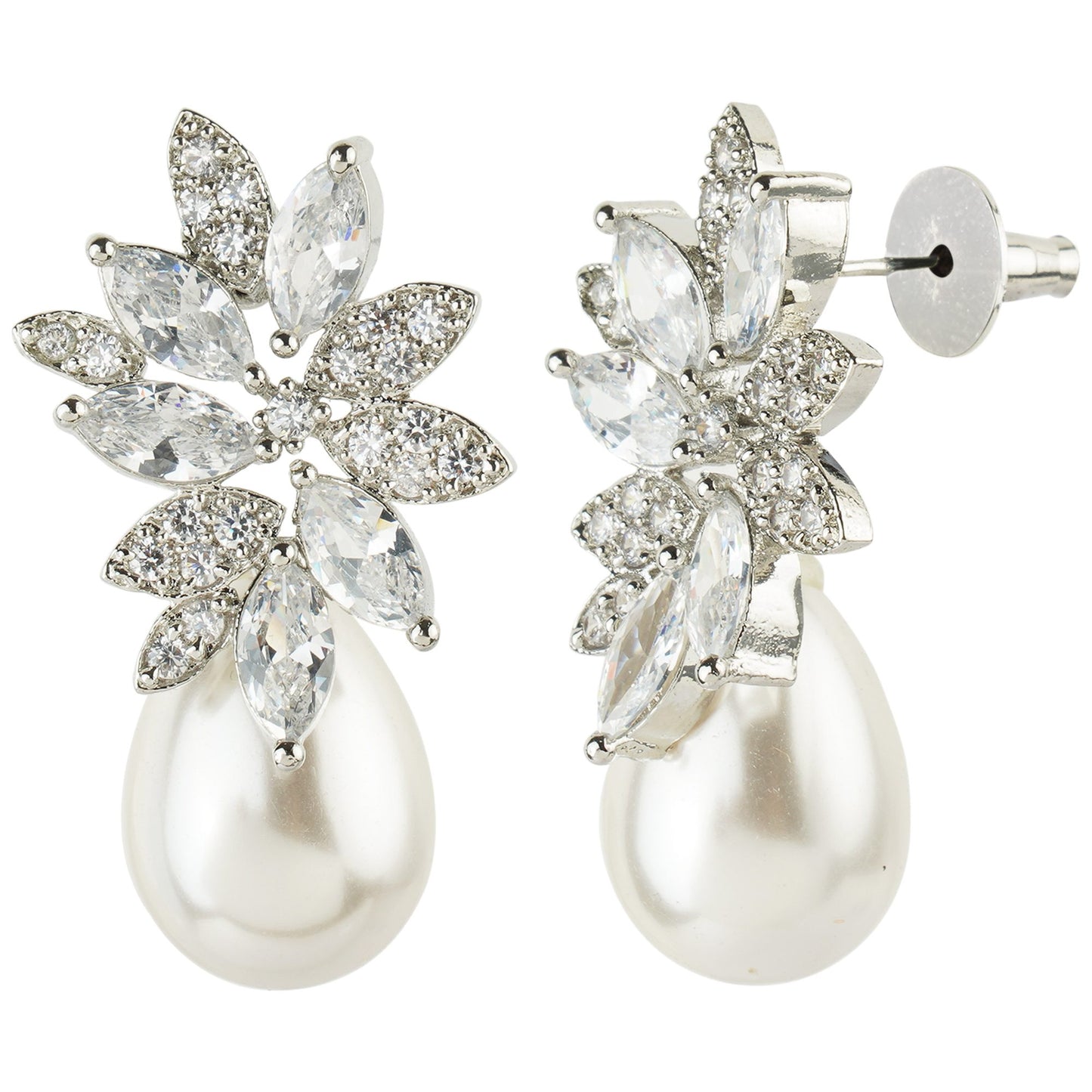 Magnificent Diamonte Pearl and Flower Stud Earring