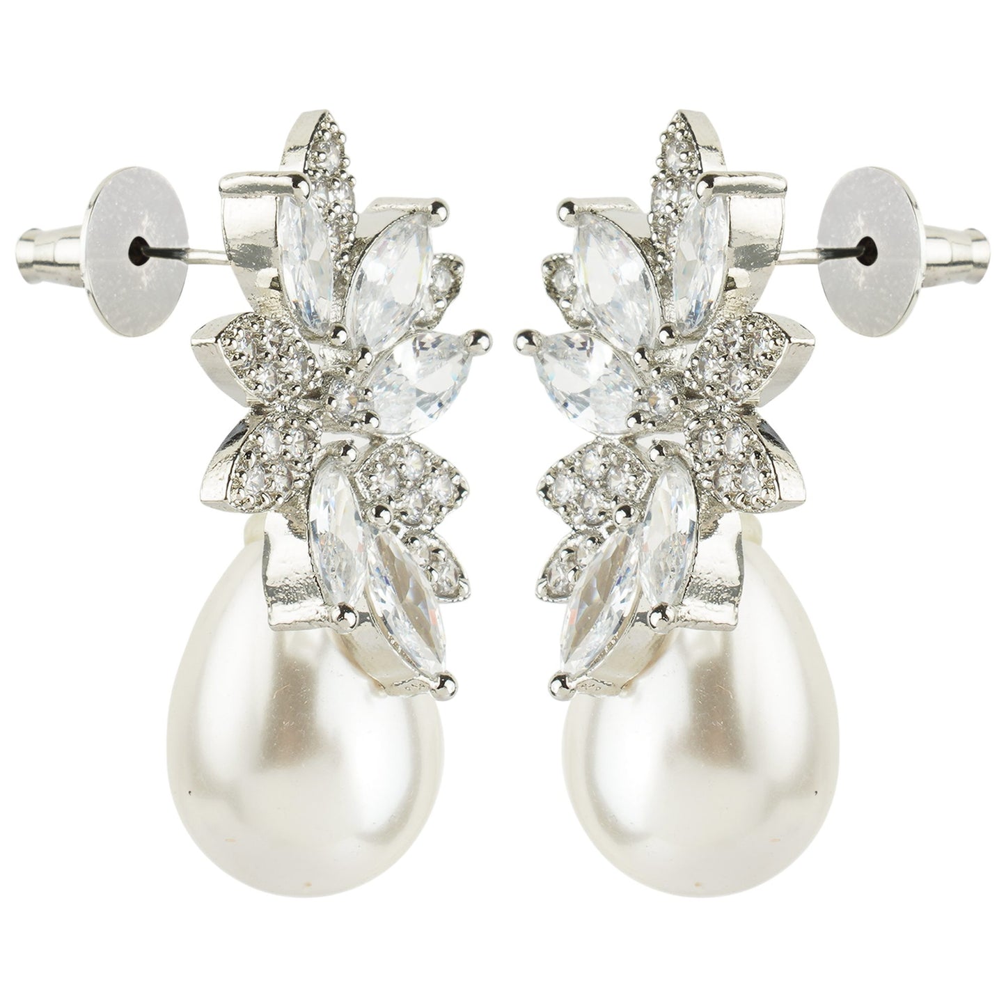 Shop Elegant Moissanite Floral Drop Earrings with Pearl