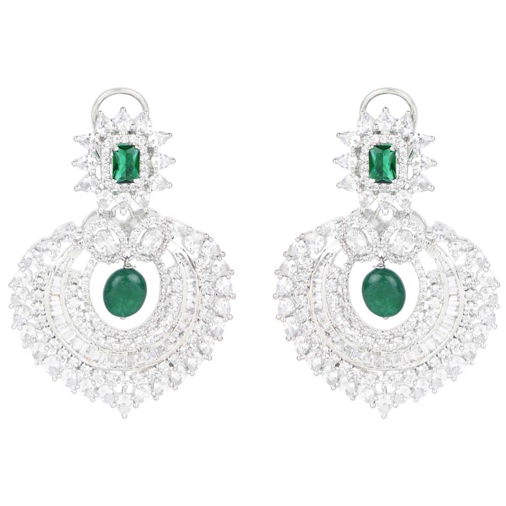 Diamonte Chandlier Earring with Green Semi Precious Stone