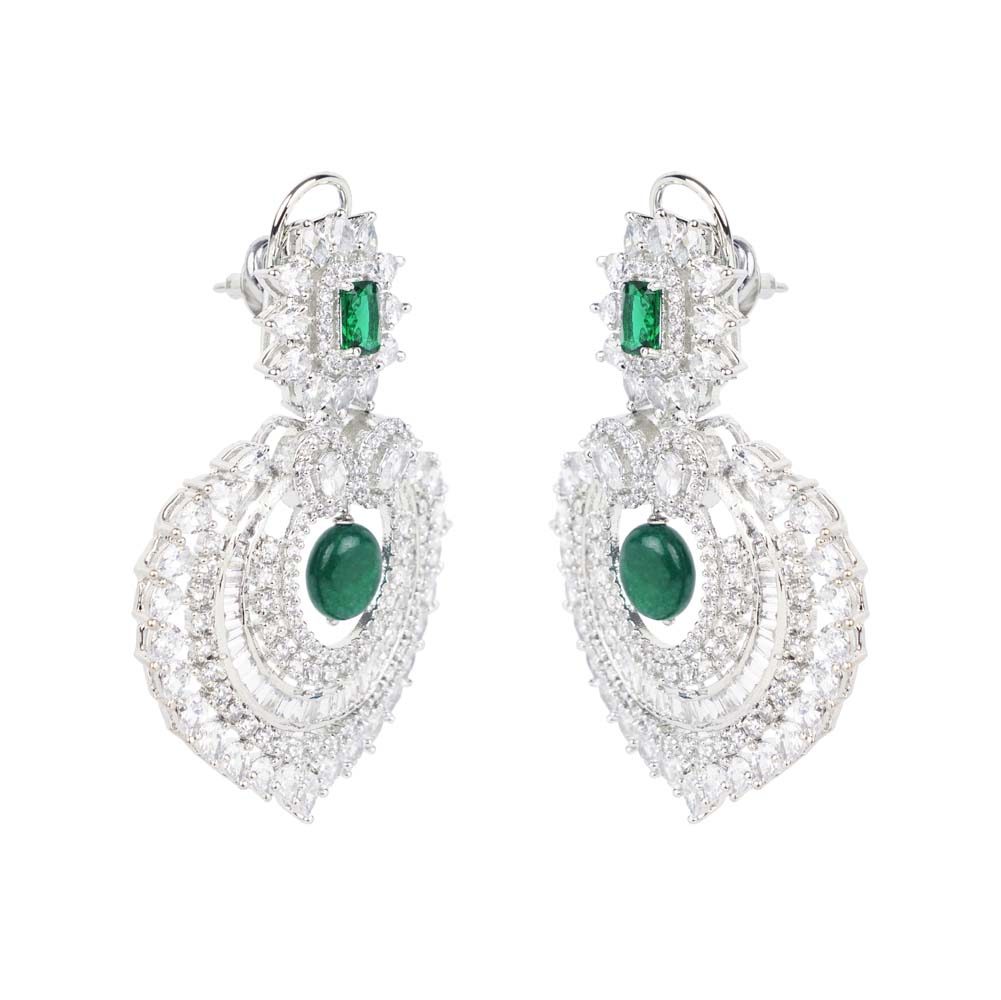 Diamonte Chandlier Earring with Green Semi Precious Stone