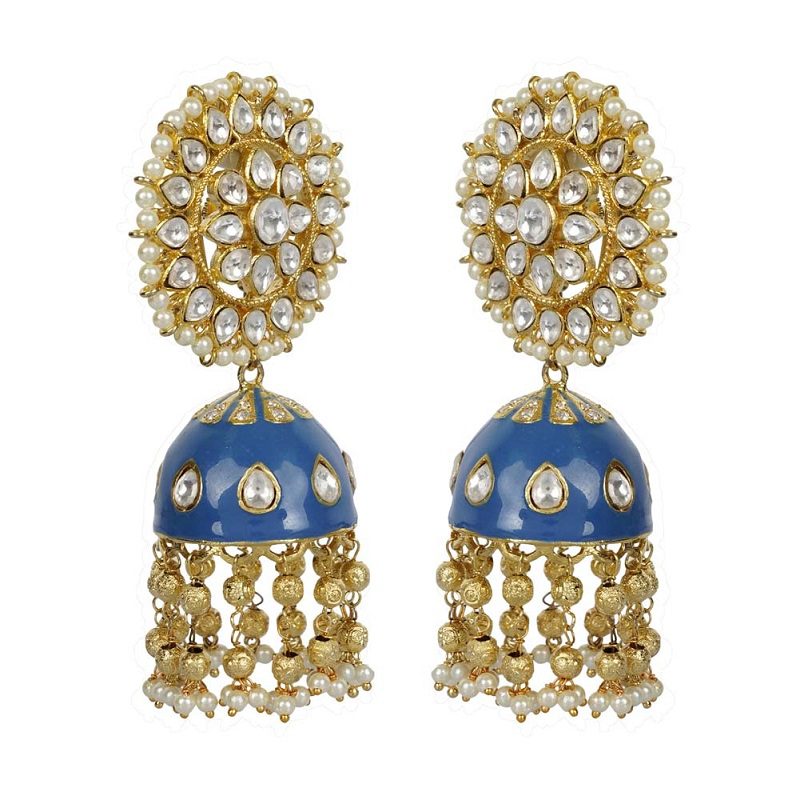 Kundan Blue Jhumka Earring