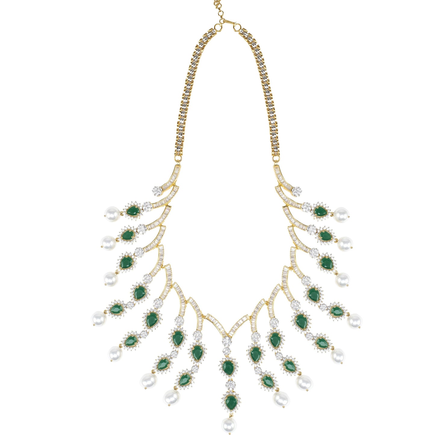 Stunning Diamonte Necklace Set white Green Semi Precious Stone Drops