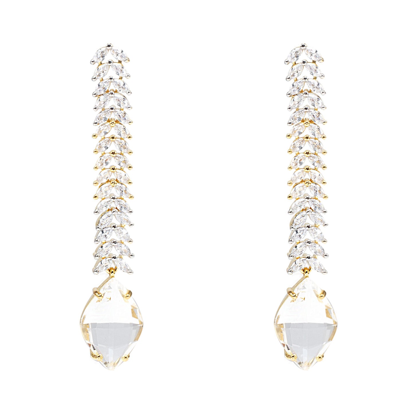 Moissanite Diamonte Dangle Earrings with Gold Detailing