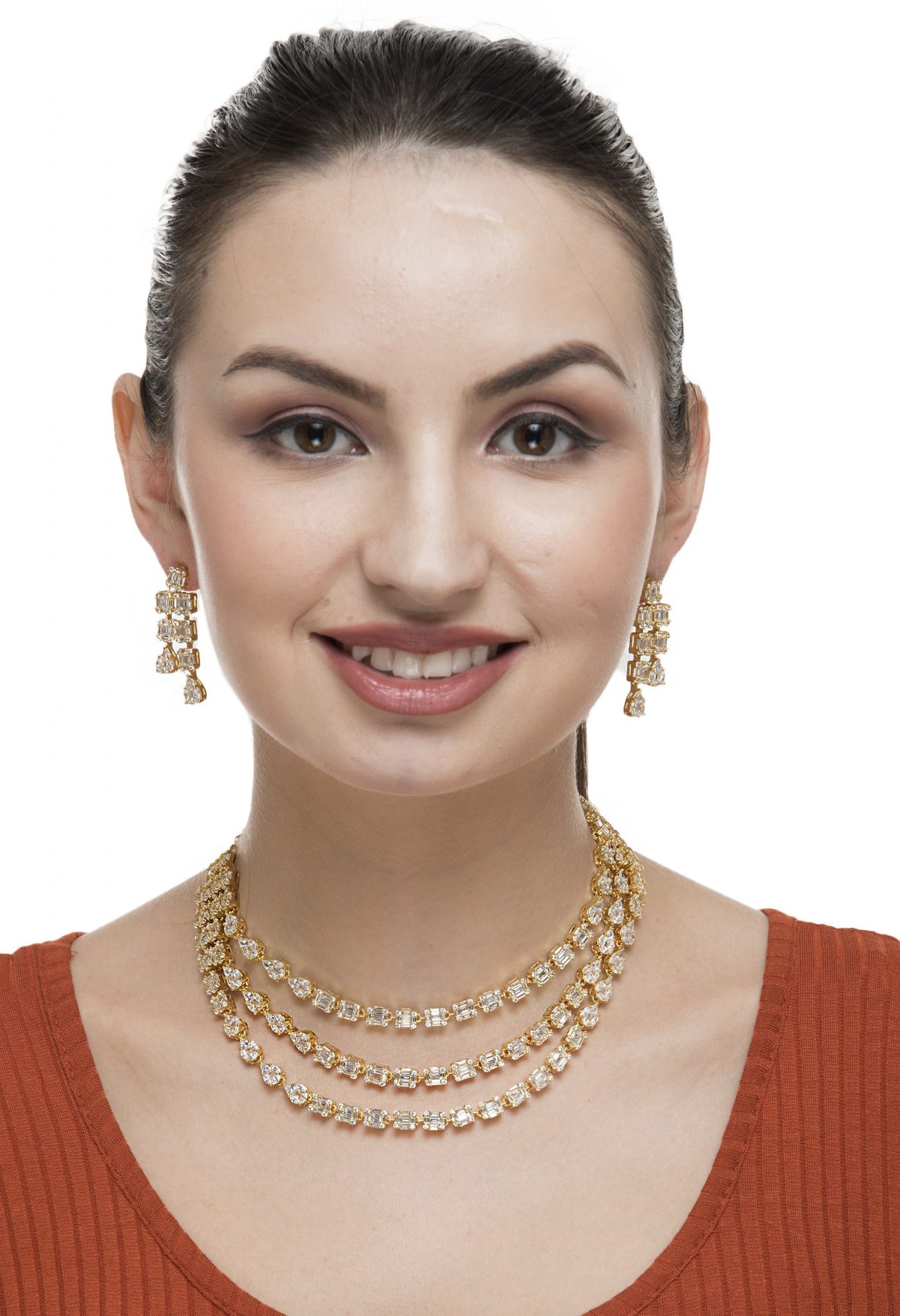 Opulent Diamonte 3 Strings Necklace Set