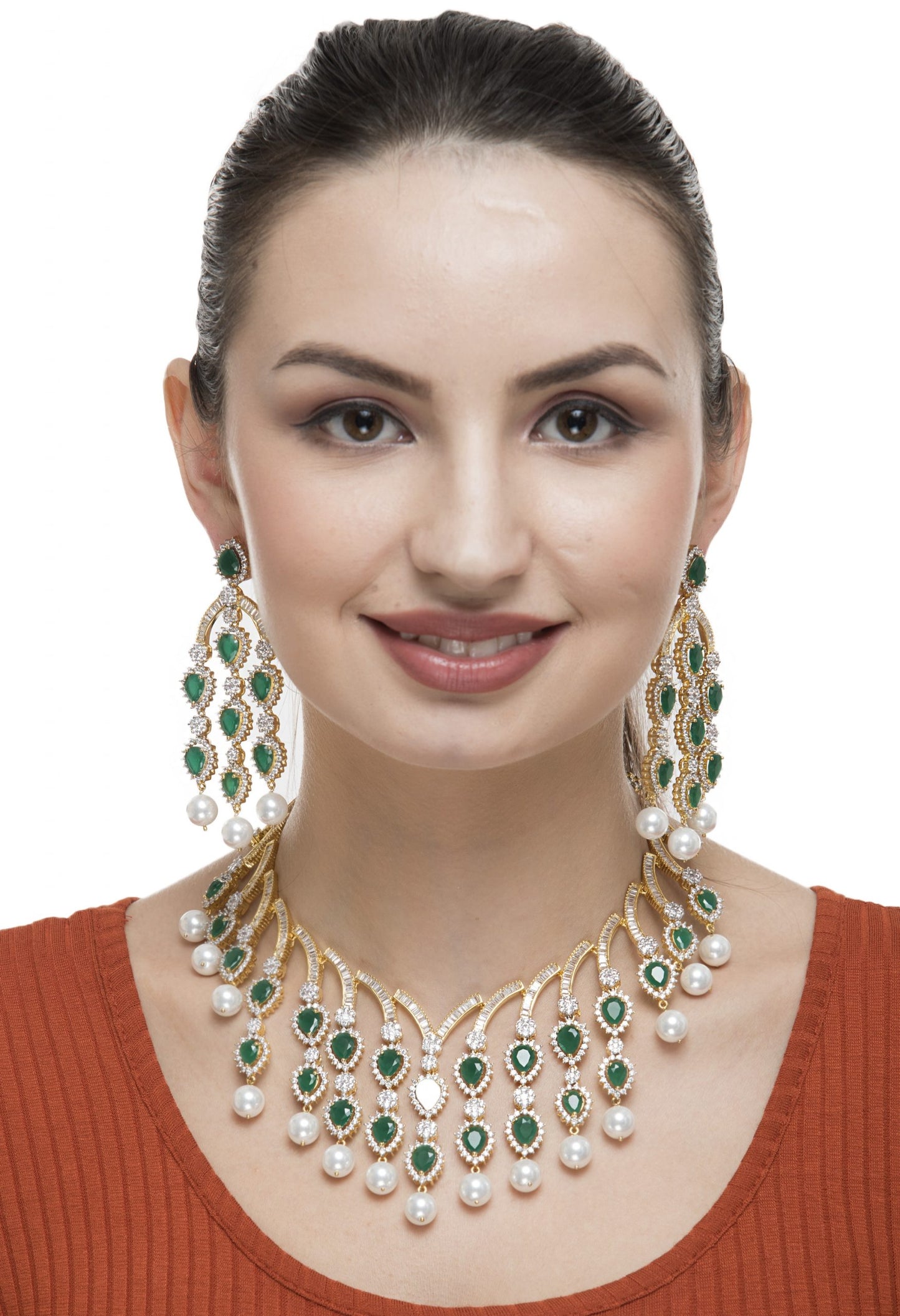 Stunning Diamonte Necklace Set white Green Semi Precious Stone Drops