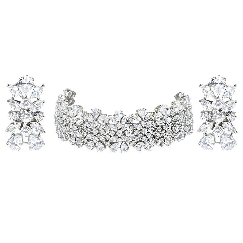 Rhodium-Plated American Diamond Choker Set