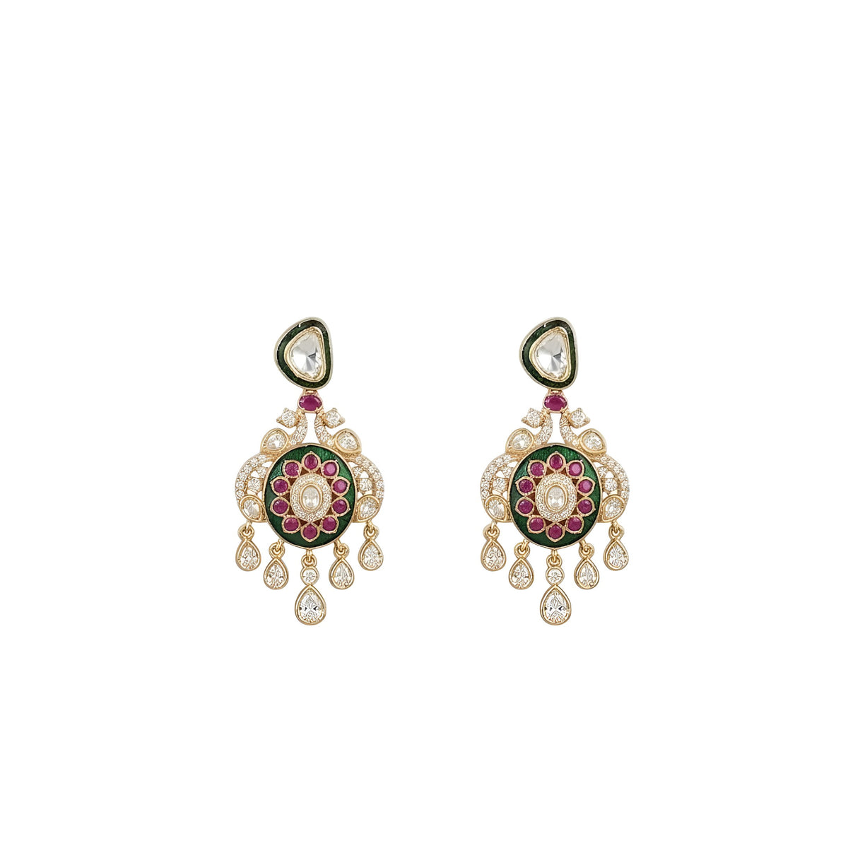 Bridal Polki-Style Necklace Set with Teardrop Drops