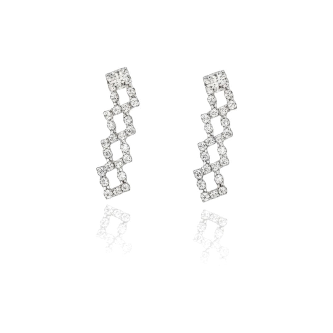 Elegant Layered Diamond Look Choker Necklace Set with Earrings – Silver Crystal Finish