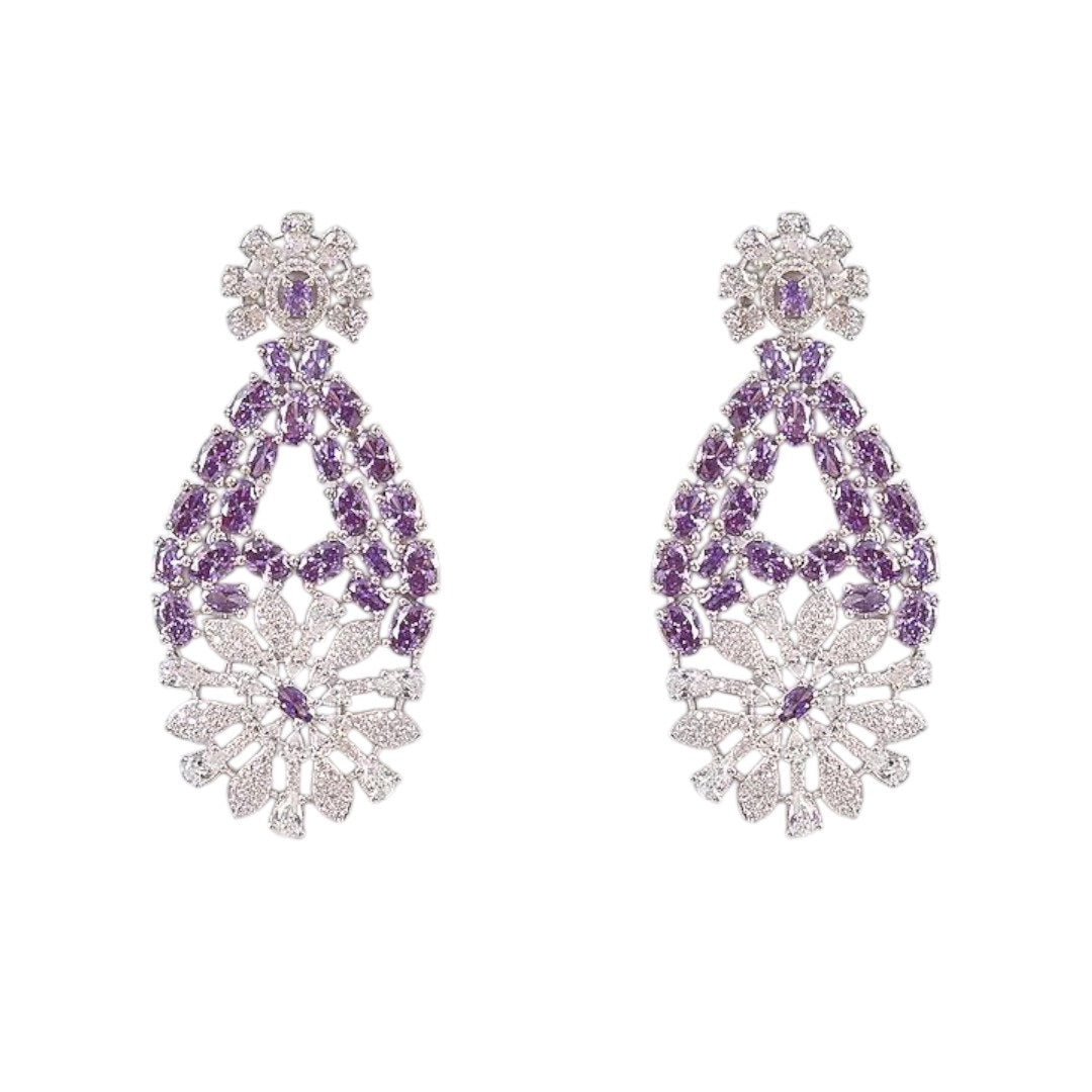 “Elegant purple stone and pearl floral choker necklace set with matching earrings for women”