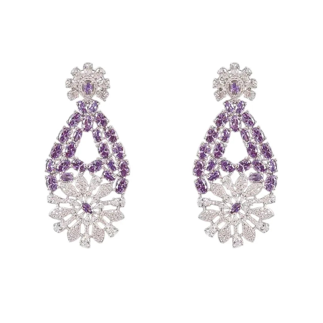 Elegant Purple Stone & Pearl Choker Necklace Set with Floral Design Earrings for Women - Auraa Trends