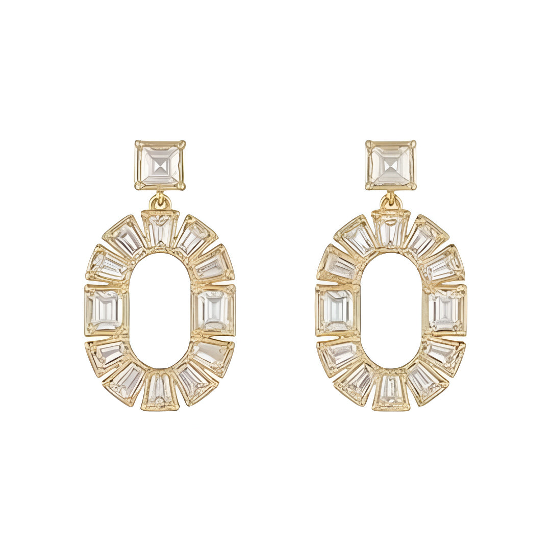 Gold-Plated Geometric Crystal Statement Necklace Set with Matching Earrings for Women