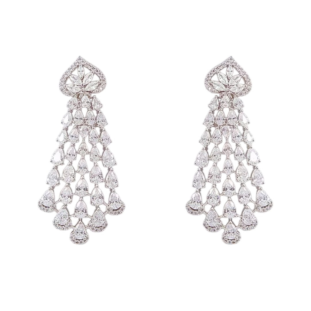 Elegant Diamond Look Silver Choker Necklace Set with Earrings - Auraa Trends