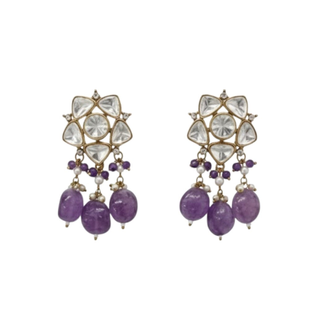Elegant kundan choker necklace set with amethyst stones and pearl detailing, perfect for weddings and festive occasions.