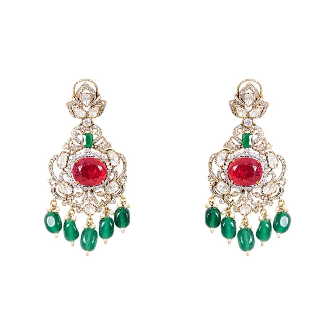 Traditional Green & Red Kundan Choker Necklace Set for Women - Auraa Trends