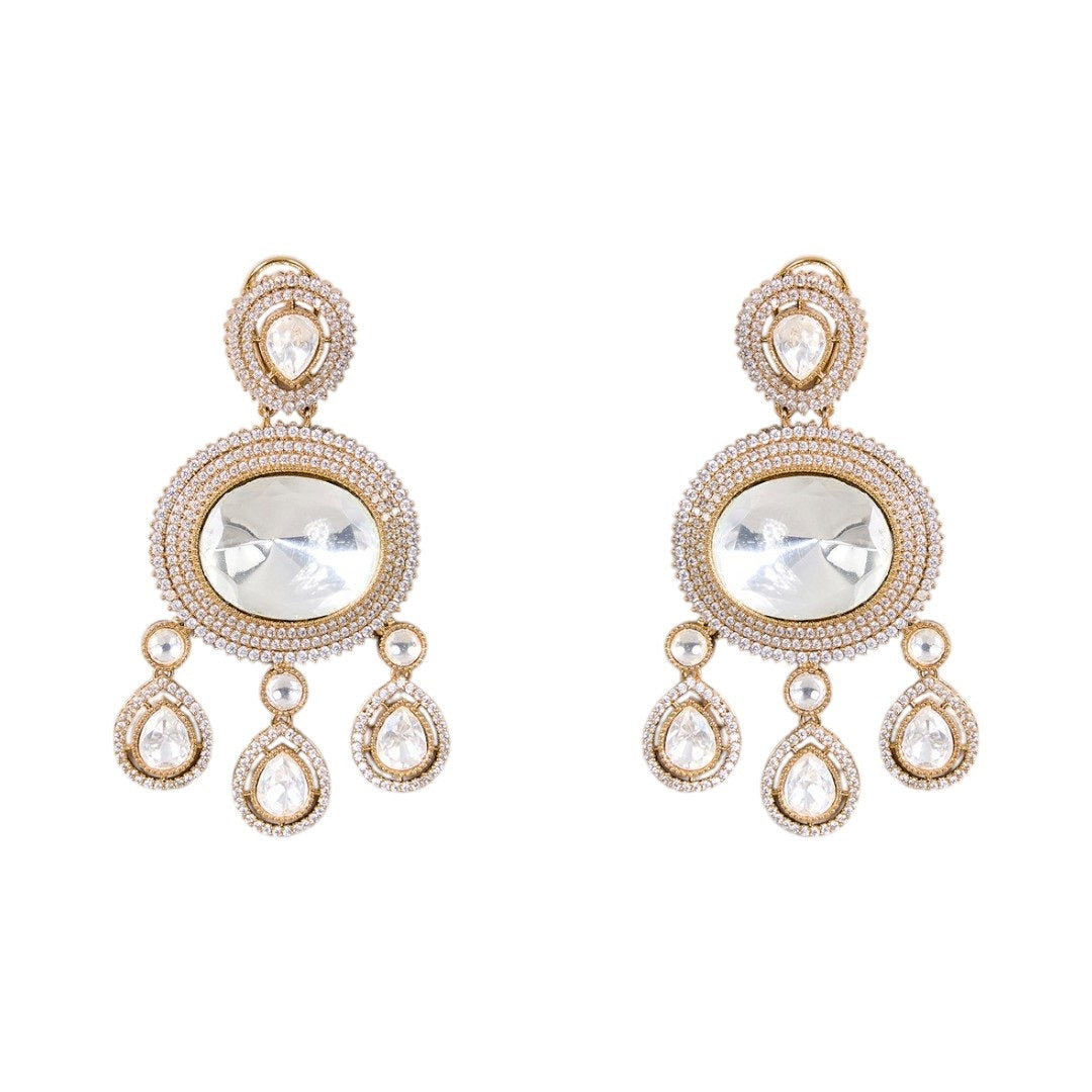 Gold-Toned Kundan Polki Bridal Necklace Set with Matching Earrings