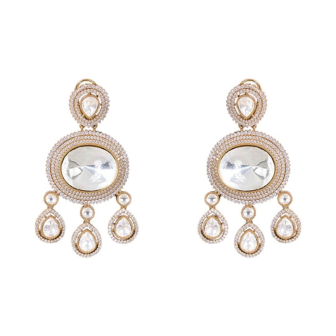 Gold-Toned Kundan Polki Bridal Necklace Set with Matching Earrings - Auraa Trends