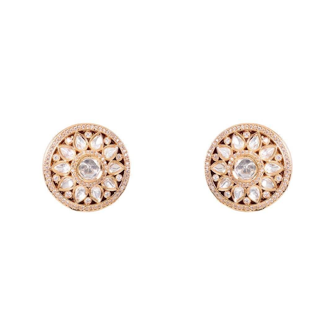 Antique Gold Kundan Choker Belt Necklace Set with Round Stud Earrings - Auraa Trends