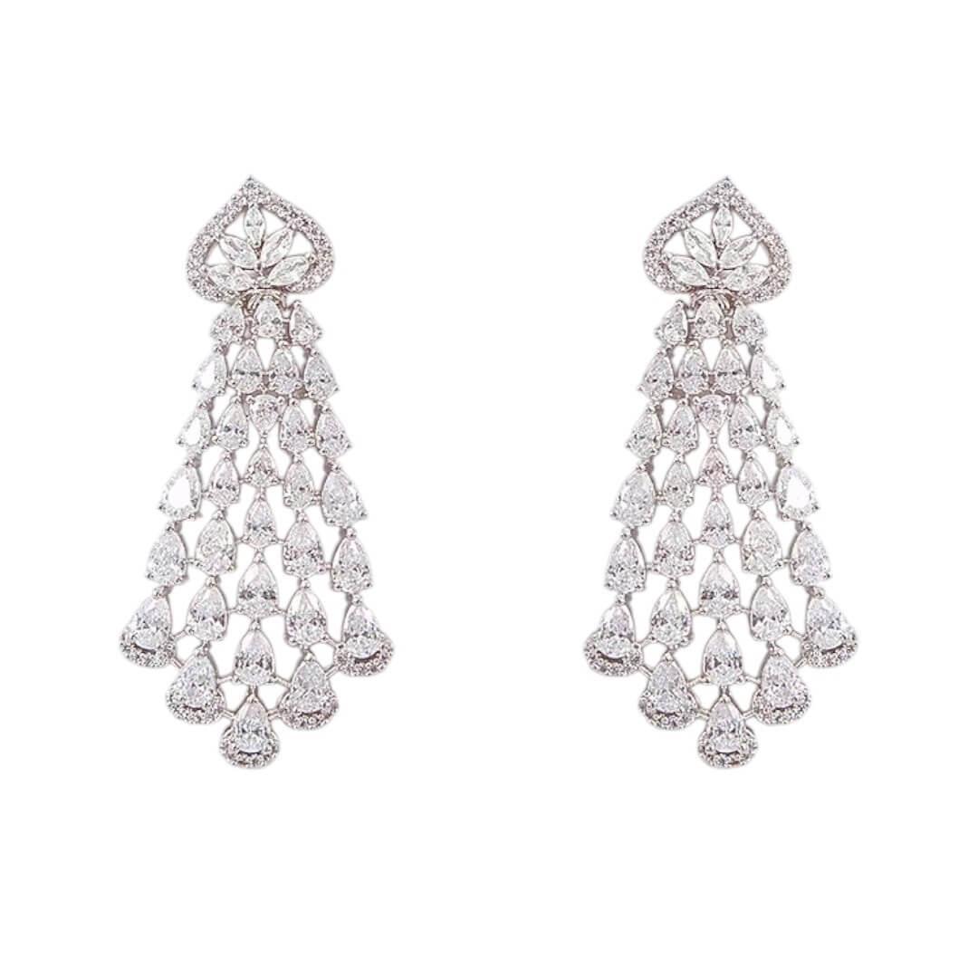 Elegant Diamond Look Silver Choker Necklace Set with Earrings - Auraa Trends