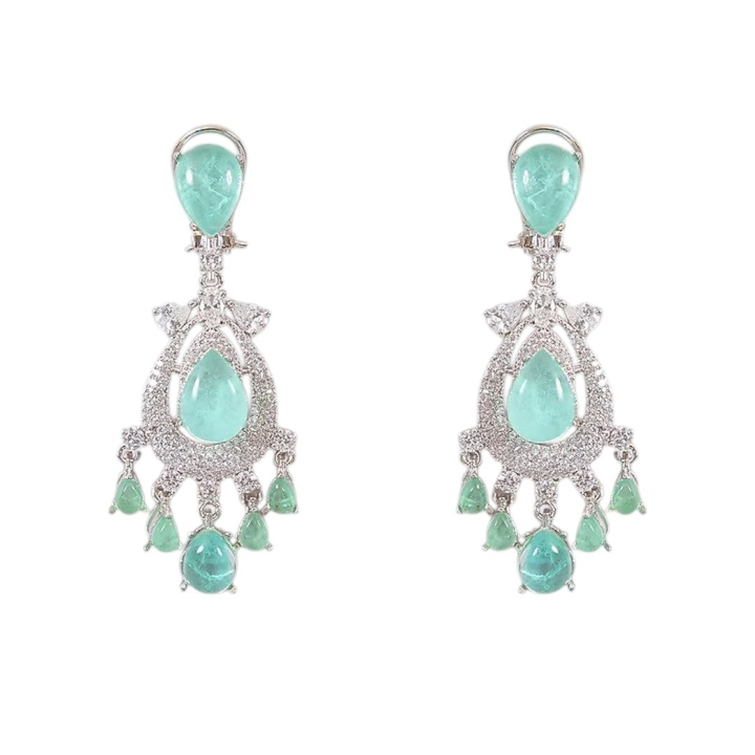 Elegant Silver-Toned Green Stone Necklace Set with Matching Earrings for Women - Auraa Trends