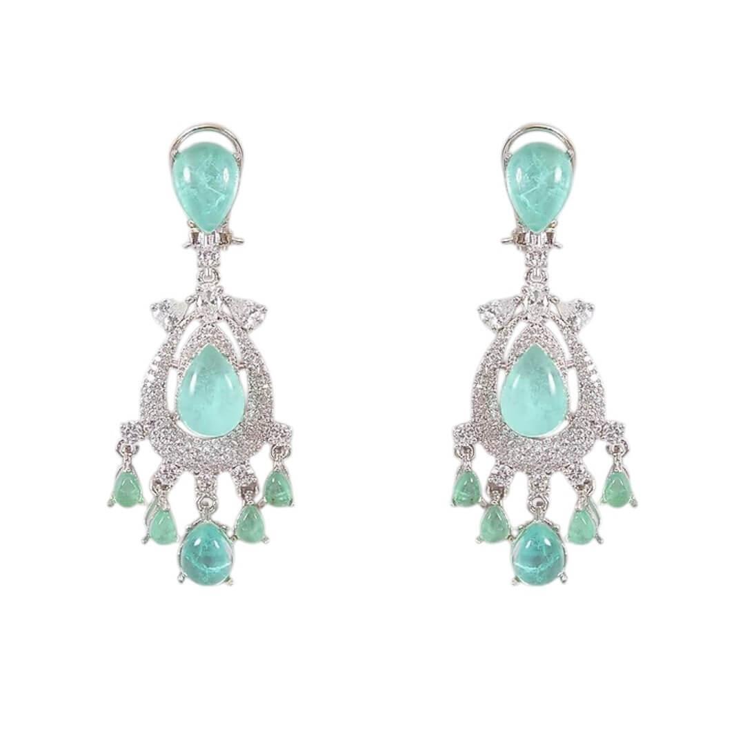 Elegant Silver-Toned Green Stone Necklace Set with Matching Earrings for Women - Auraa Trends