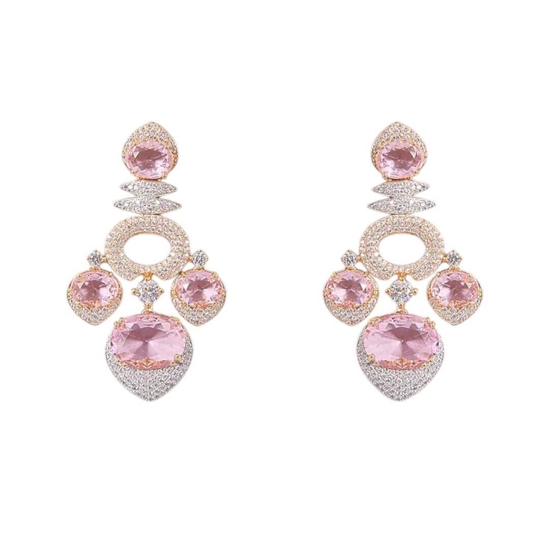 Pink CZ & Gold-Plated Stone-Studded Choker Necklace Set for Women