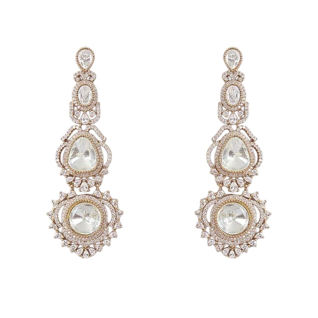 āTraditional gold kundan choker necklace set with matching long earrings for womenā