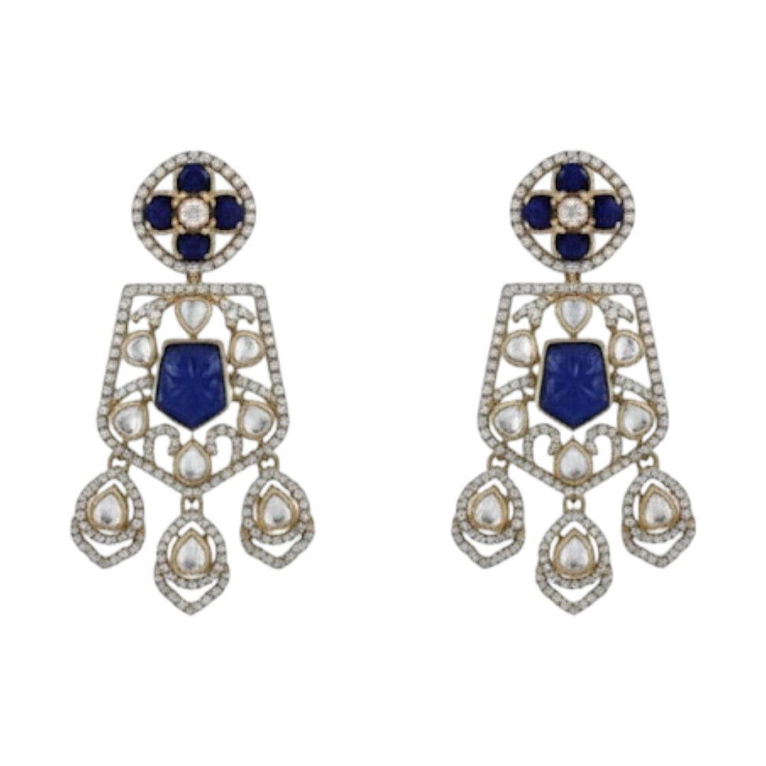 "Royal Blue Beaded Kundan Choker Necklace Set with Earrings – Traditional Indian Bridal Jewelry"