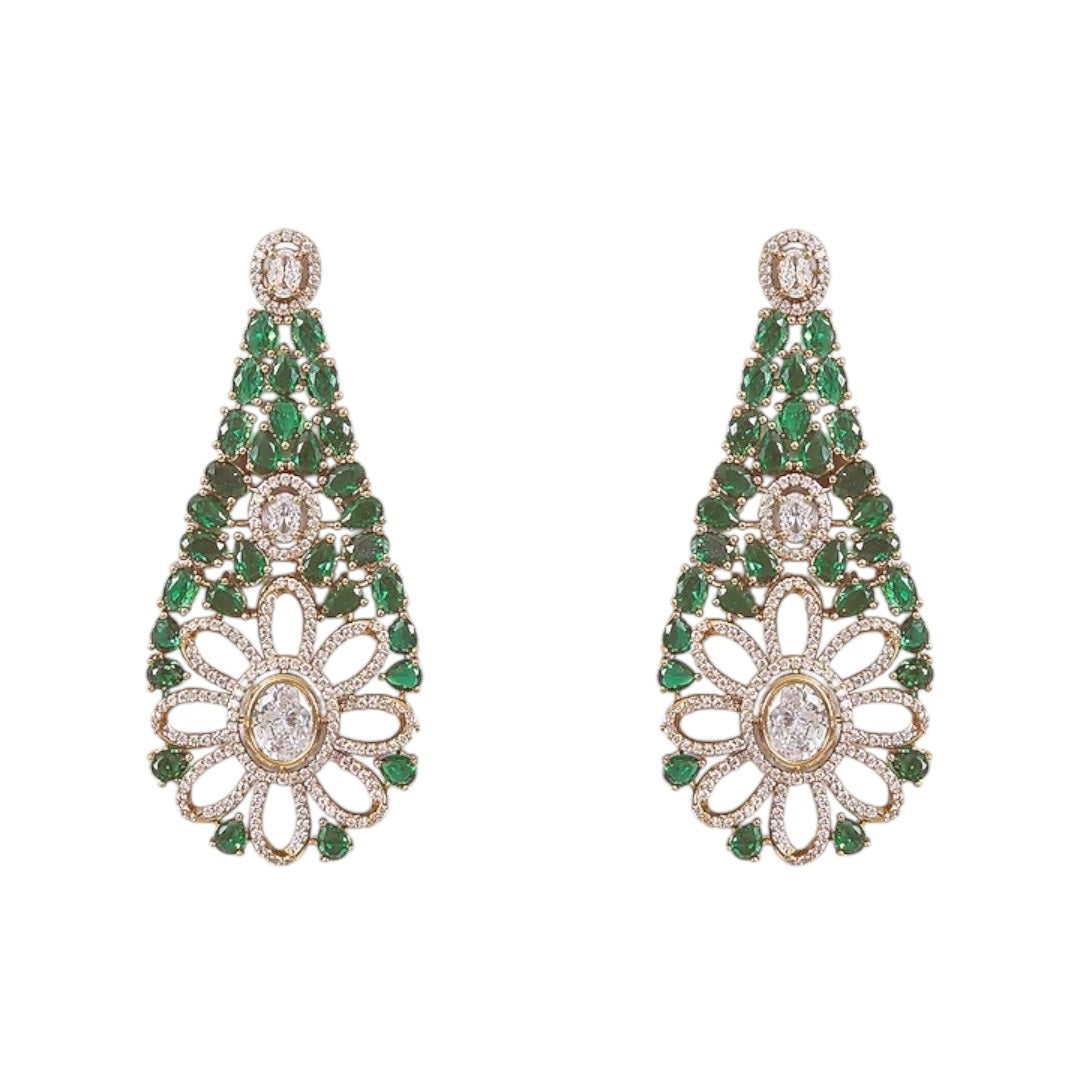 Green Kundan and CZ Stone Floral Choker Necklace Set with Matching Earrings for Women