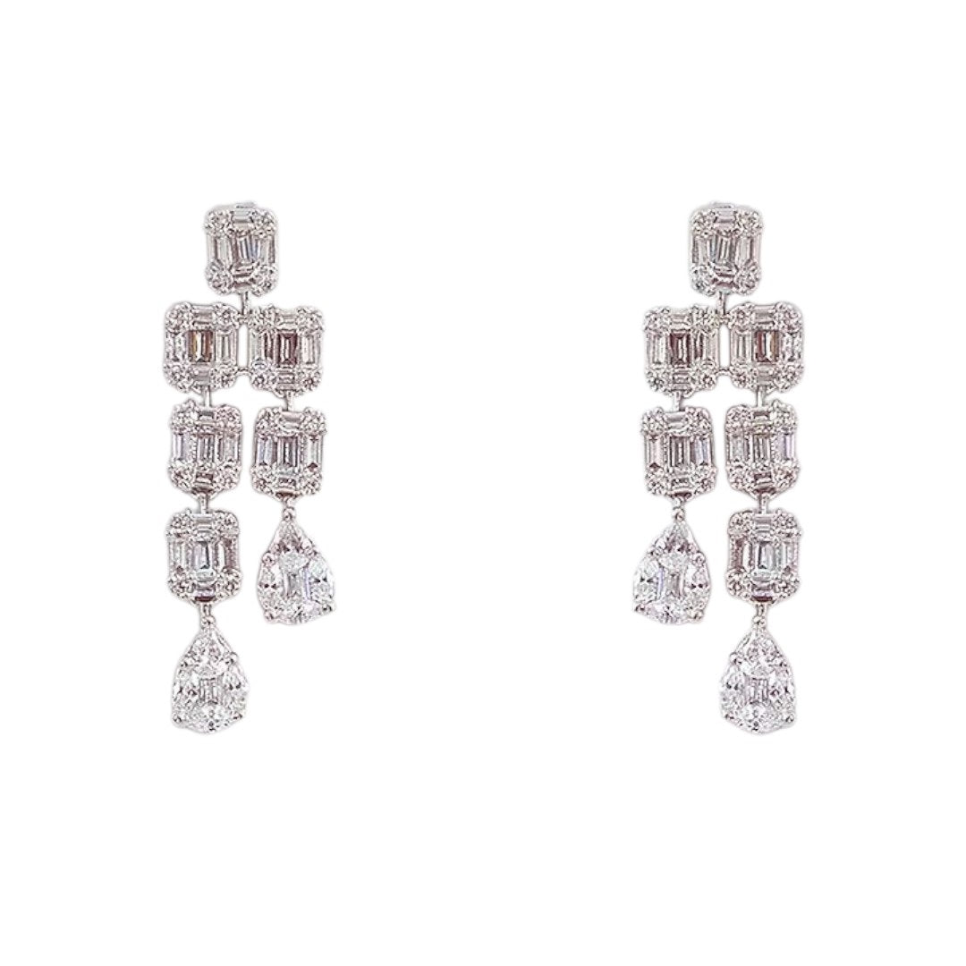 Elegant Silver-Tone Layered Diamond Necklace Set with Drop Earrings for Women - Auraa Trends