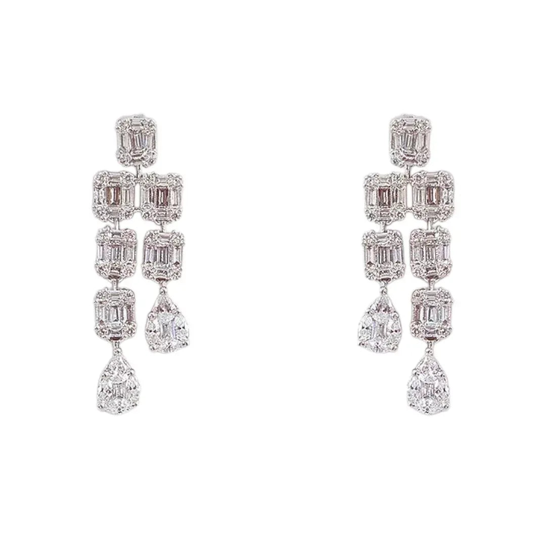 Elegant Silver-Tone Layered Diamond Necklace Set with Drop Earrings for Women - Auraa Trends