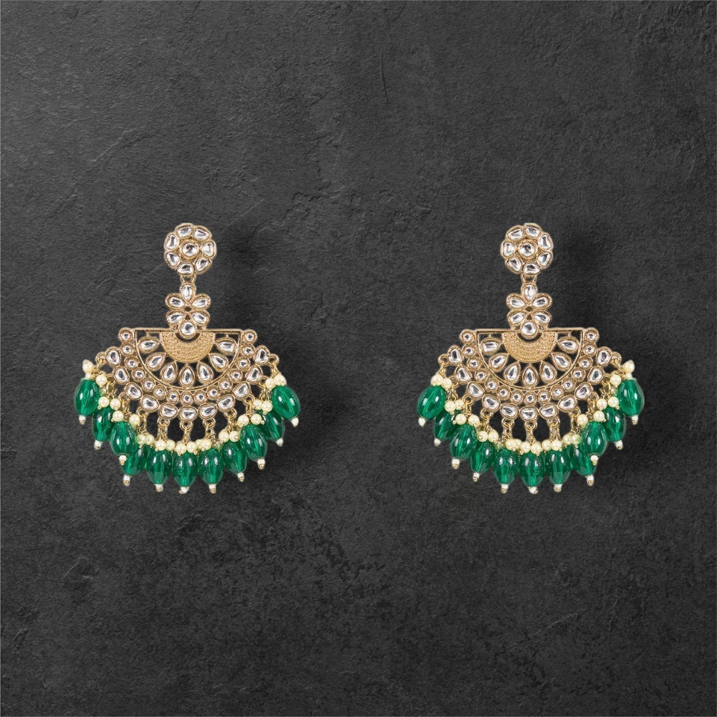 Earrings Emerald Green Kundan Jhumka. - Auraa Trends
