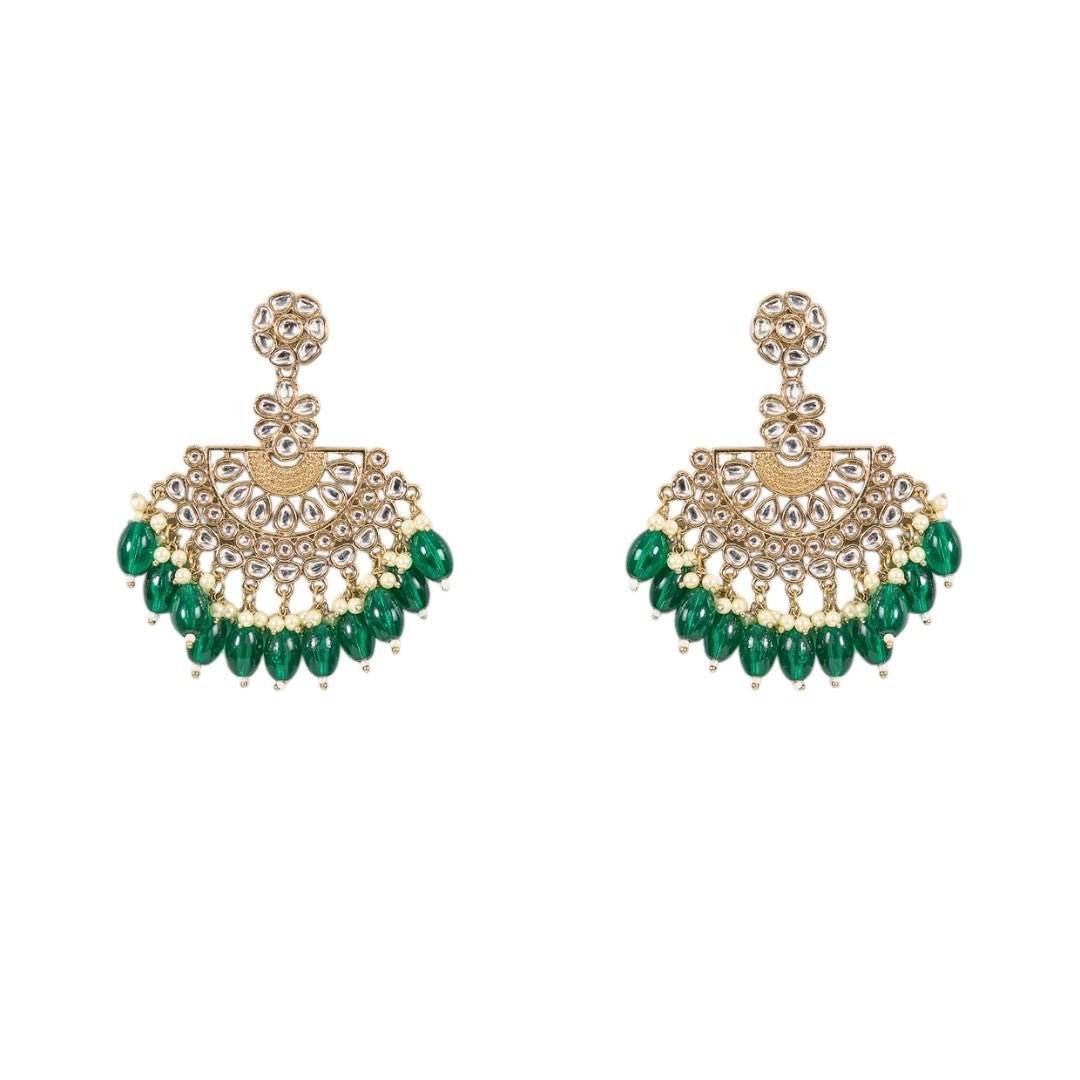 Earrings Emerald Green Kundan Jhumka. - Auraa Trends
