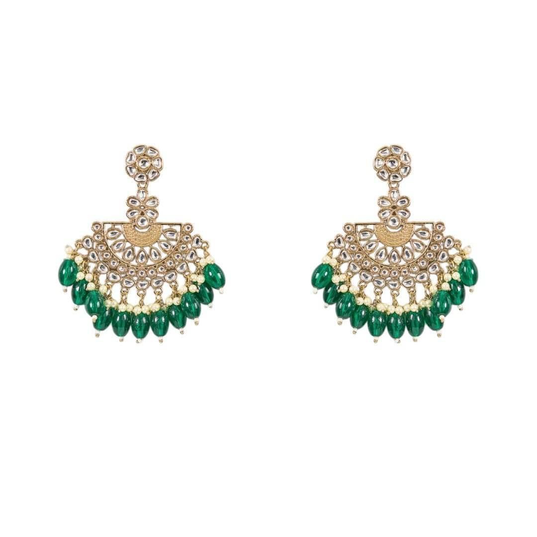 Earrings Emerald Green Kundan Jhumka. - Auraa Trends