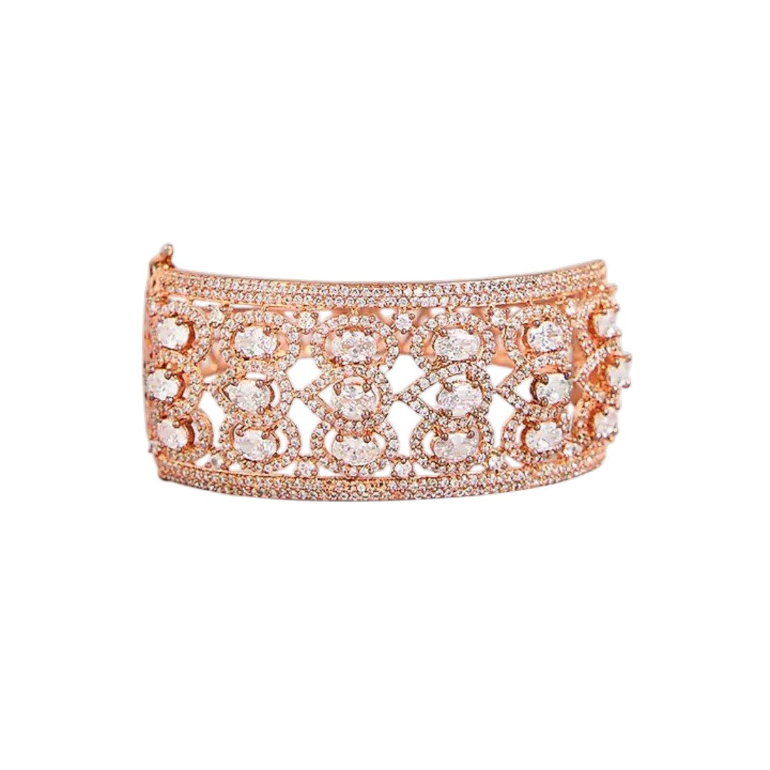 Rose Gold White Stone Studded Designer Cuff Kada for Women