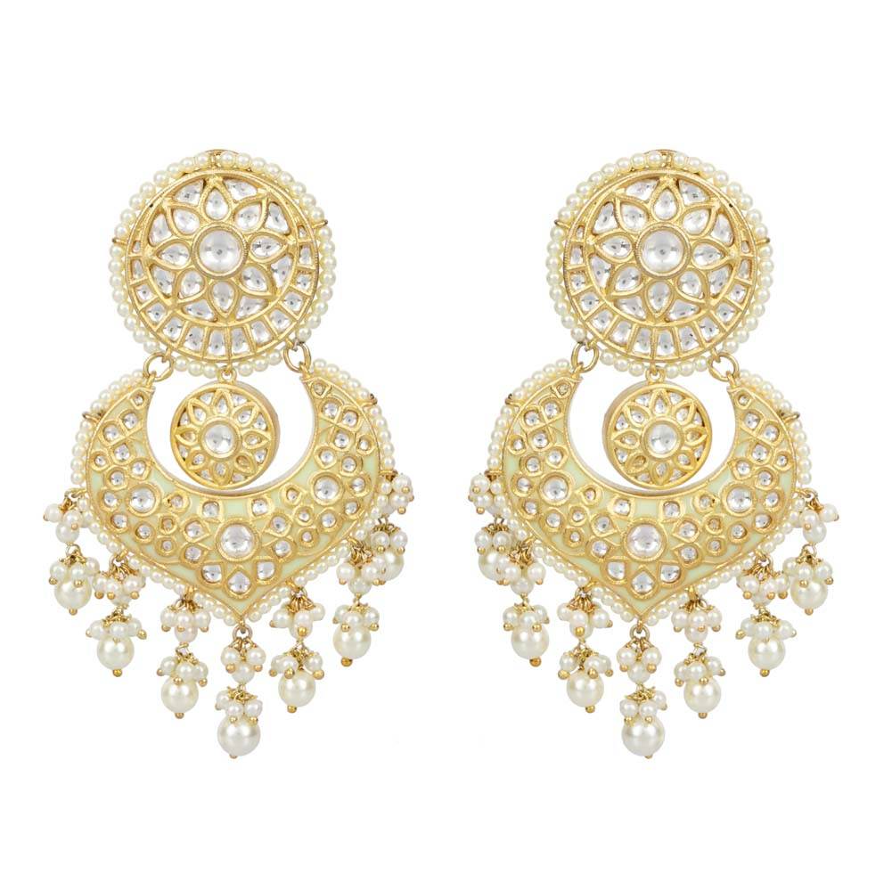 Elegant 22KT Gold-Plated Chandbaali Earrings with Pearl Drops - Auraa Trends