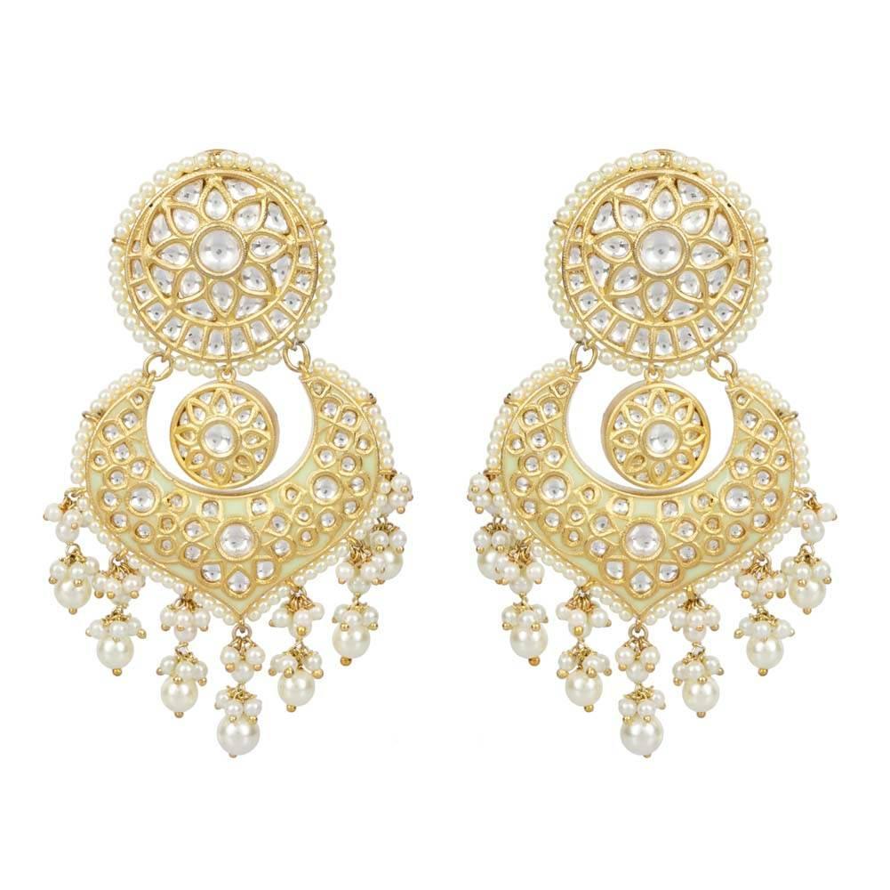Elegant 22KT Gold-Plated Chandbaali Earrings with Pearl Drops - Auraa Trends
