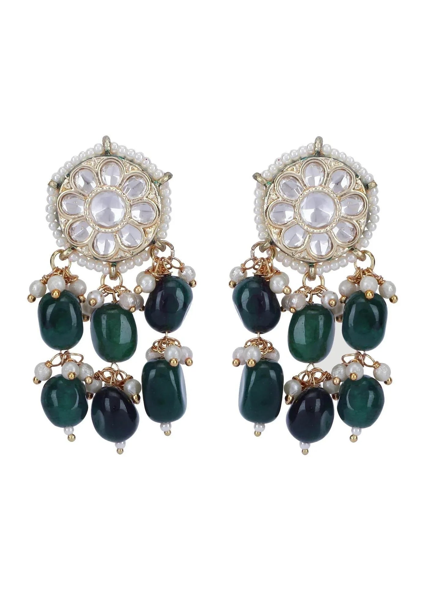 Elegant 22KT Gold Plated Kundan Green Necklace Set - Auraa Trends