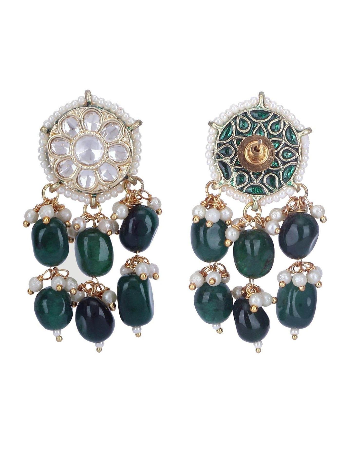 Elegant 22KT Gold Plated Kundan Green Necklace Set - Auraa Trends