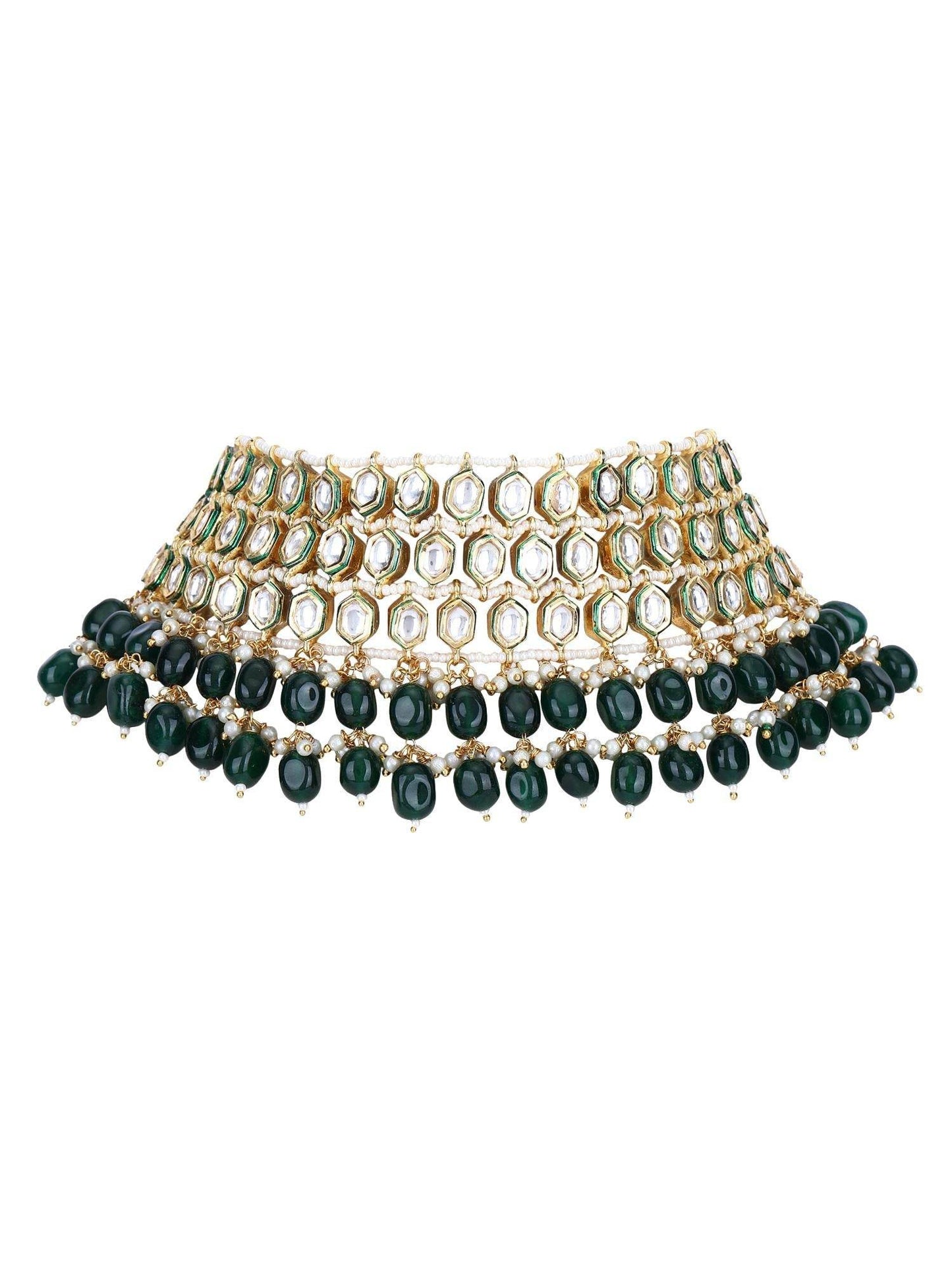 Elegant 22KT Gold Plated Kundan Green Necklace Set - Auraa Trends