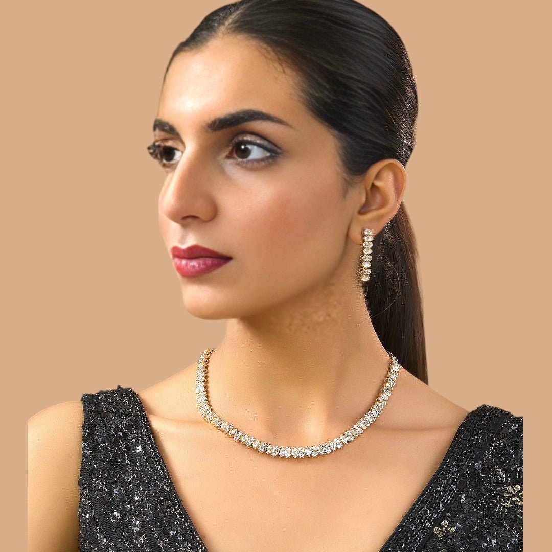 Elegant American Diamond Necklace Earring Set - Auraa Trends - necklace - # - Auraa Trends - Elegant American Diamond Necklace Earring Set