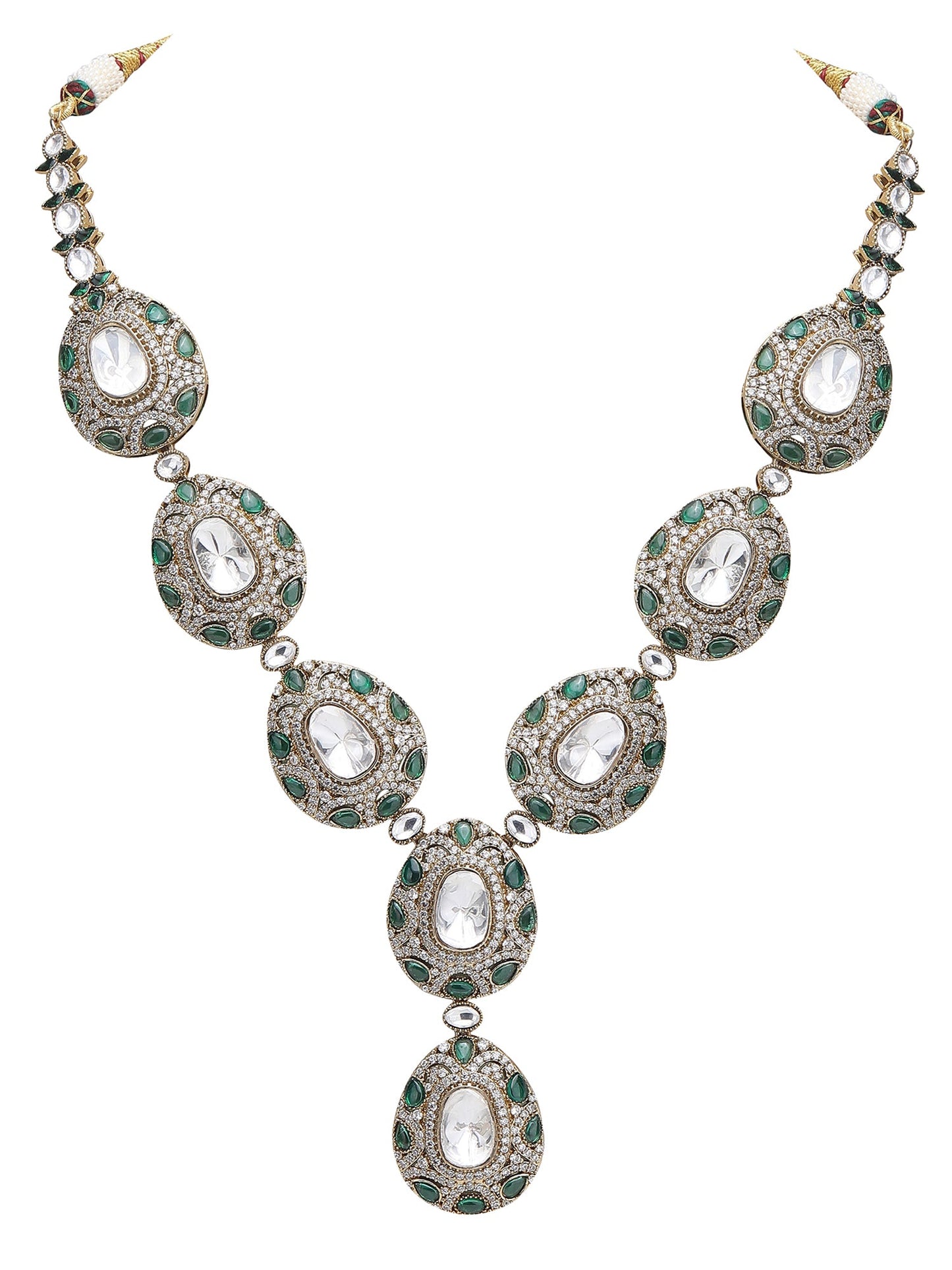 Elegant Colourless Crystal Necklace Set - Stylish Kundan & Polki Jewelry for Women - Auraa Trends - Necklace Set - Necklace
