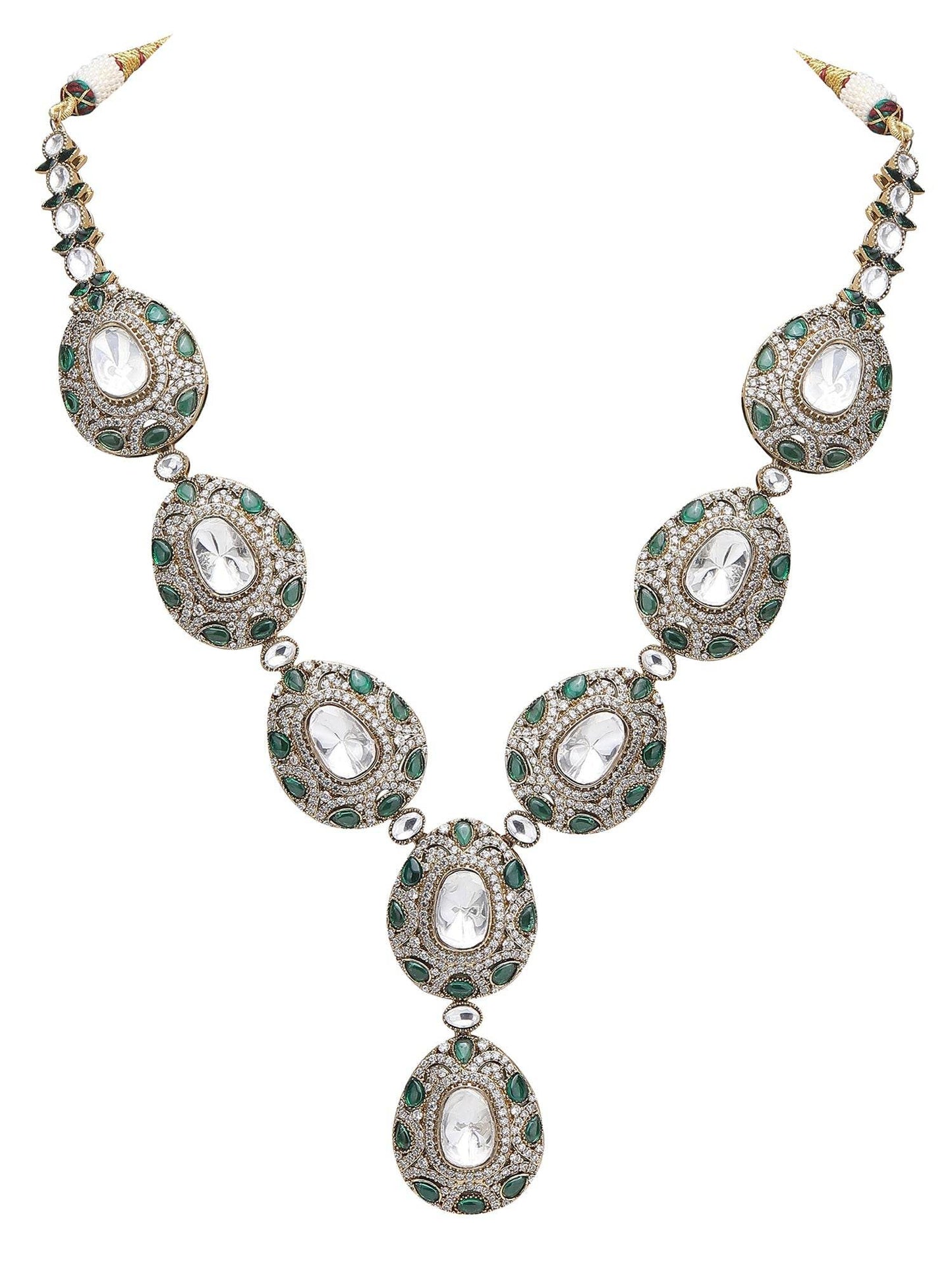 Elegant Colourless Crystal Necklace Set - Stylish Kundan & Polki Jewelry for Women - Auraa Trends