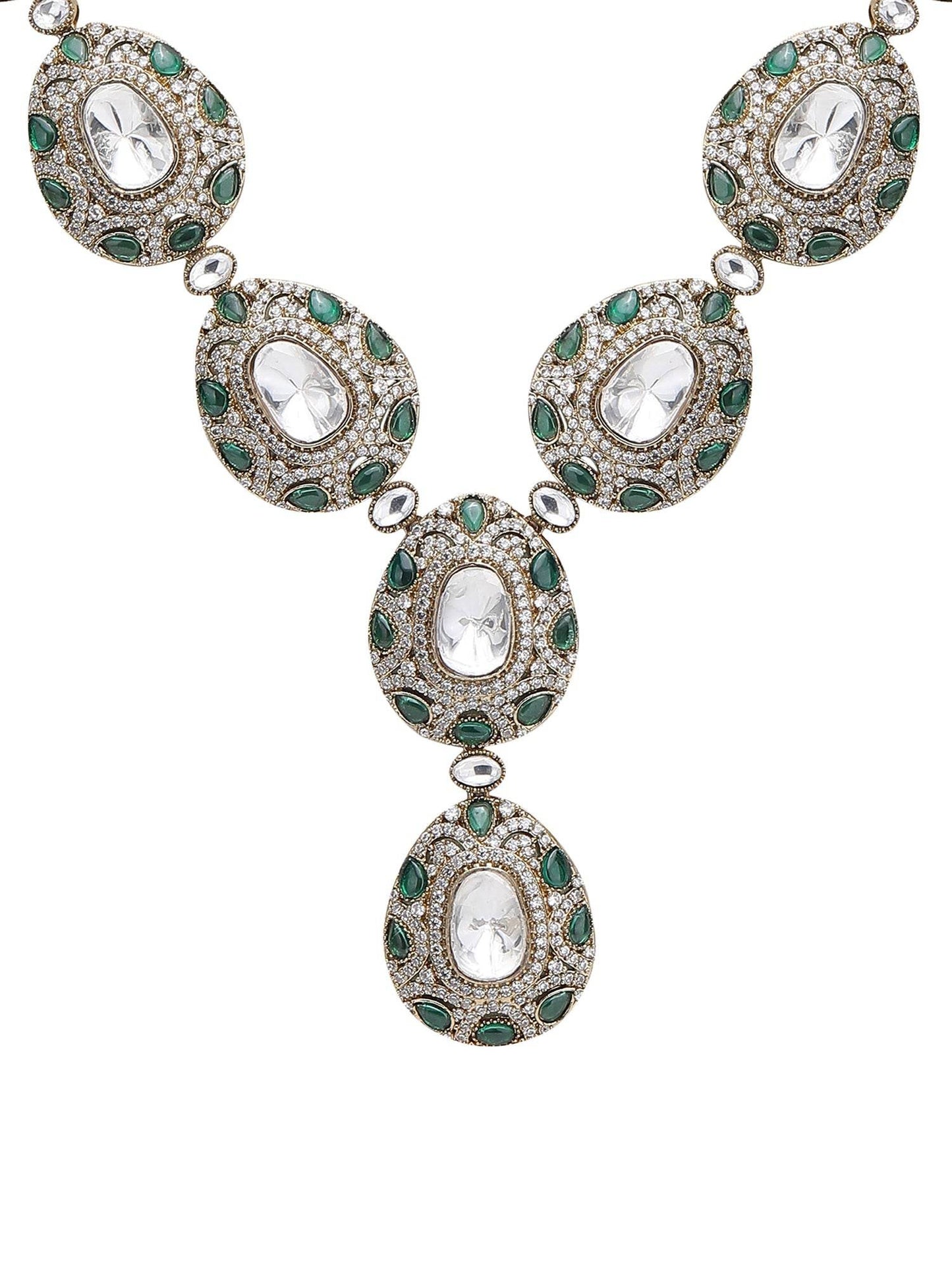 Elegant Colourless Crystal Necklace Set - Stylish Kundan & Polki Jewelry for Women - Auraa Trends